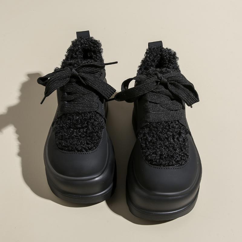 Fashion Women Thick Sole Snow Sneakers New Winter Slip-on Plush Warm Cotton Shoes Woman Outdoor Non Slip Fluffy Platform Fur Shoes 7.5CM