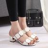 New fish mouth one-word sandals women's summer middle heel versatile fashion women's shoes thick heel cool slippers large size