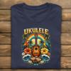 Ukulele Shirt With Rainbow, Parrots, and Hibiscus, Tropical Graphic Tee