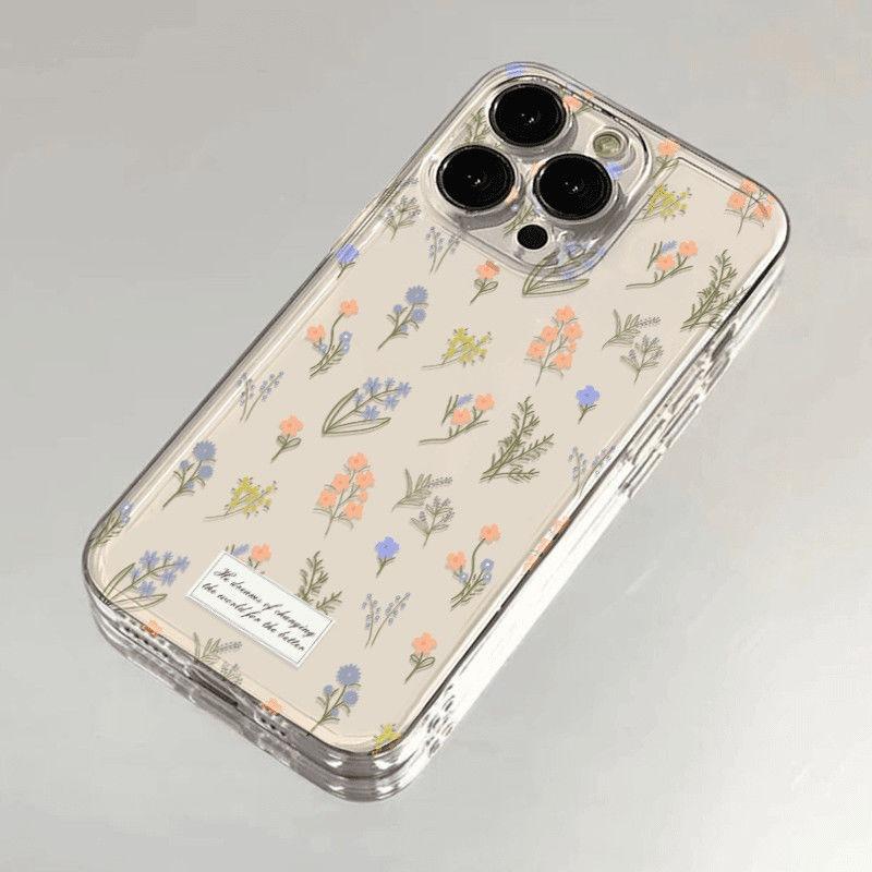 Small Fresh Light Blue Floral Fragments Protective Cover for IPhone 16 15 14 13 12 11 Pro Max Plus Protection Back Cover Bumper