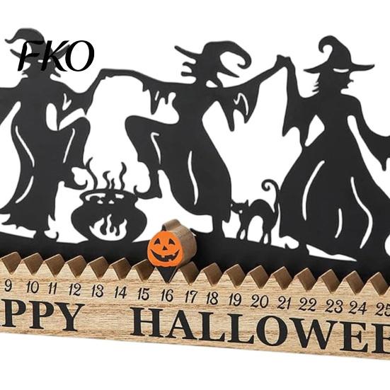 Rustic Wooden Table Decor Halloween Dancing Witch Countdown Ornament, Home Classic Retro for Office Party Centerpiece, Spooky Haunted House