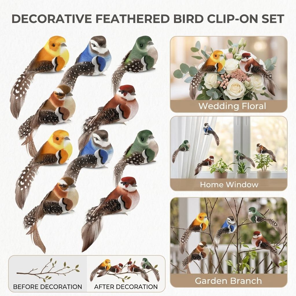 Decorative Artificial Bird Set 10Pcs 5Styles With Clips For Home Wedding Decoration