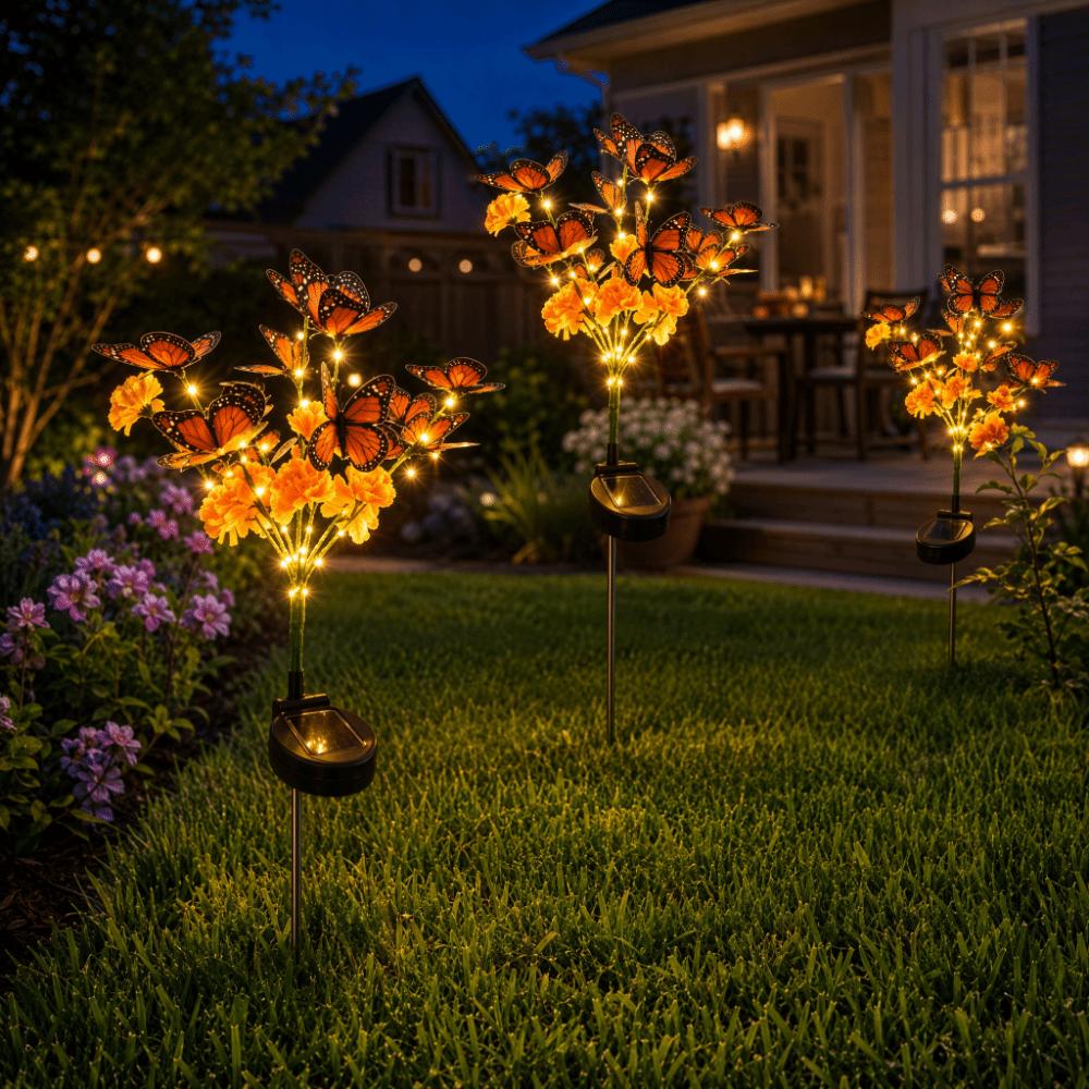 Simulated Flowers Butterfly Tree Stake Lights Artificial Marigold Shy Grass Lights Outdoor Garden