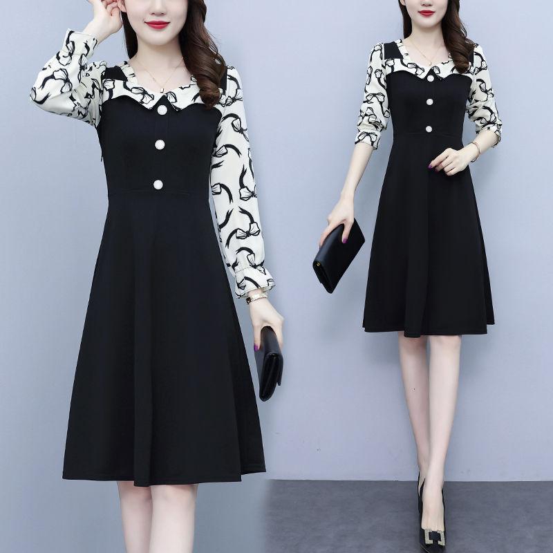 Женское лоскутное платье с длинным рукавом и принтом — фото 3