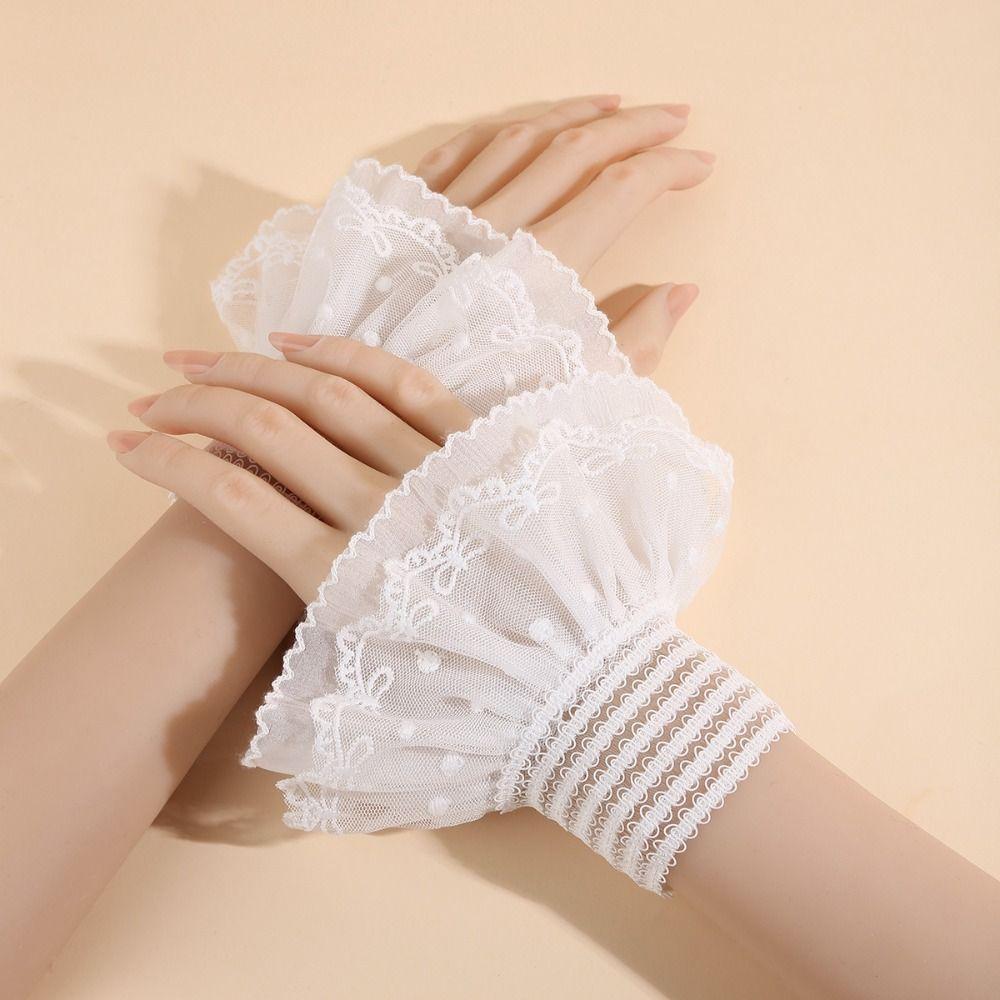 Victorian Lace Ruffled Wrist Solid Color Fake Sleeves Cuffs Detachable Sleeves Cuffs  Wedding