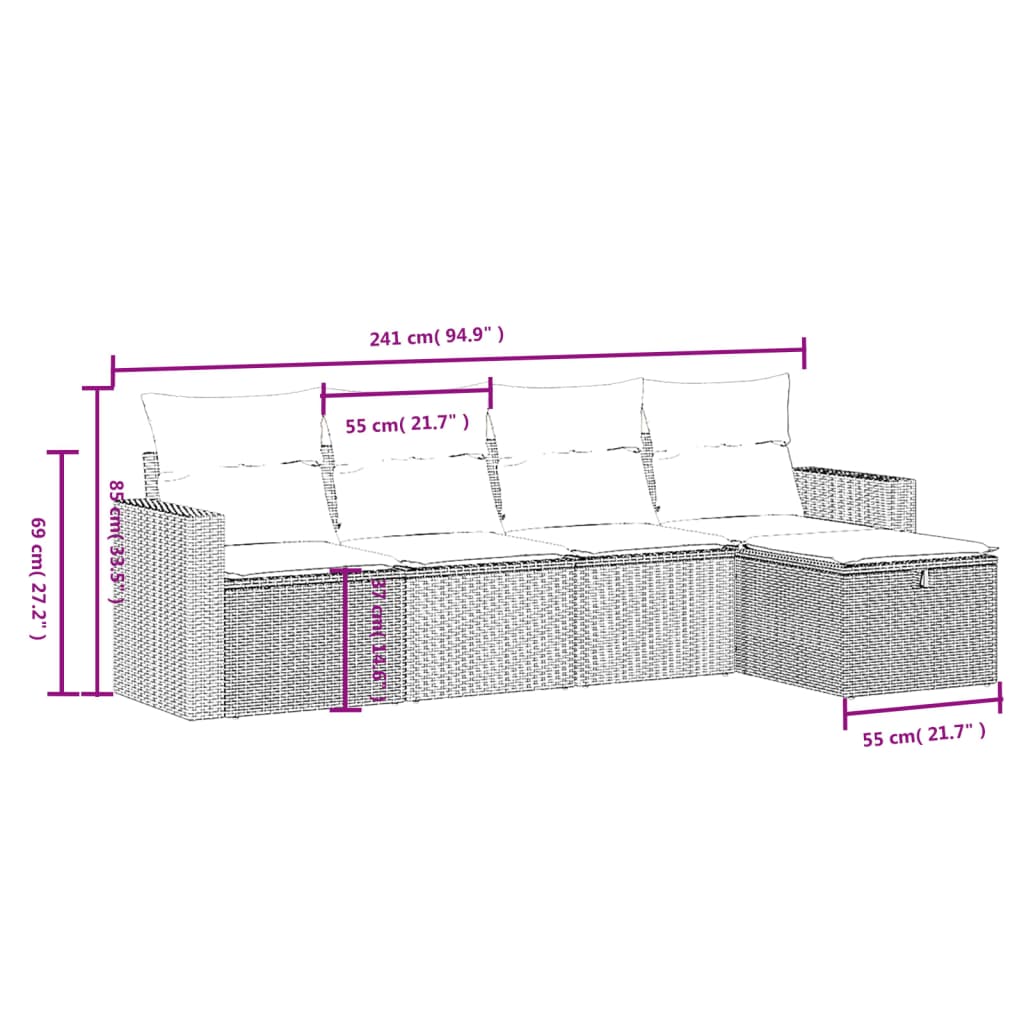 5 Piece Garden Sofa Set with Cushions Light Grey Poly Rattan