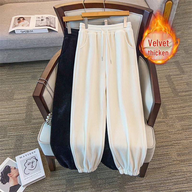 

Очень большие женские зимние вельветовые брюки с высокой талией - Свободные и повседневные длинные брюки для размеров до 300 цзиней. 2XL