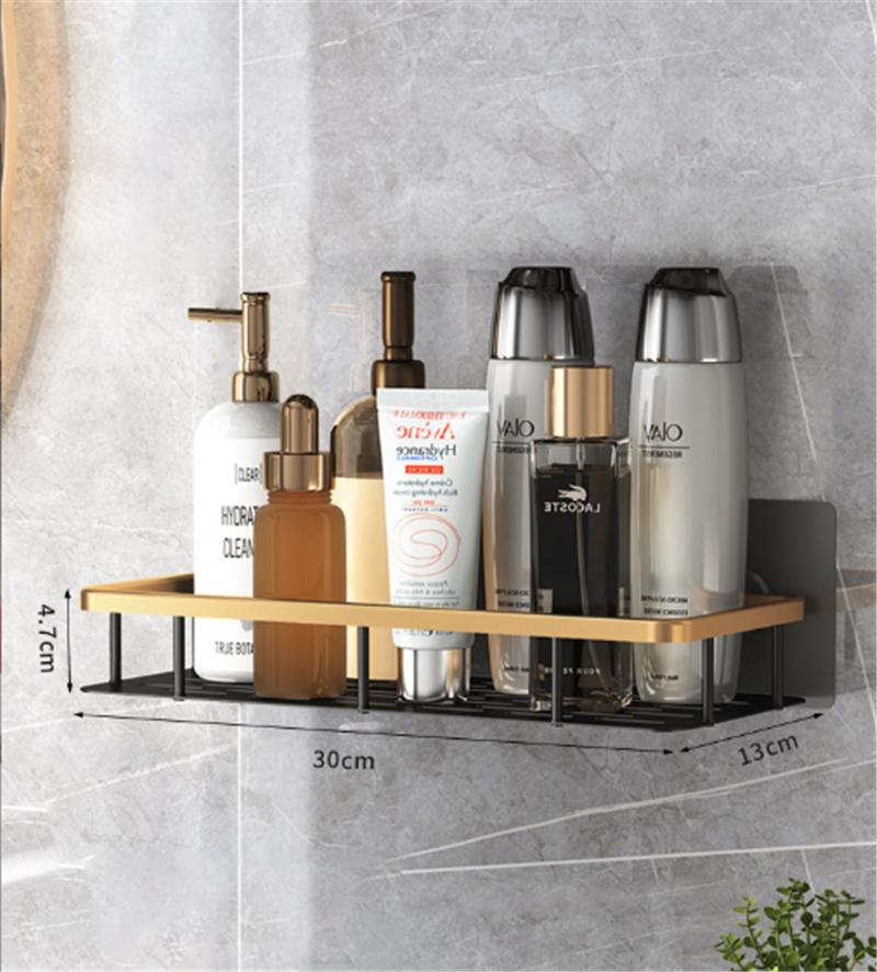 Tuqiu Nail Free Bathroom Shelf Wall Bathroom Storage Organizer Holder Corner Shelf Brushed Gold Black Aluminum Bath Shower Shelf