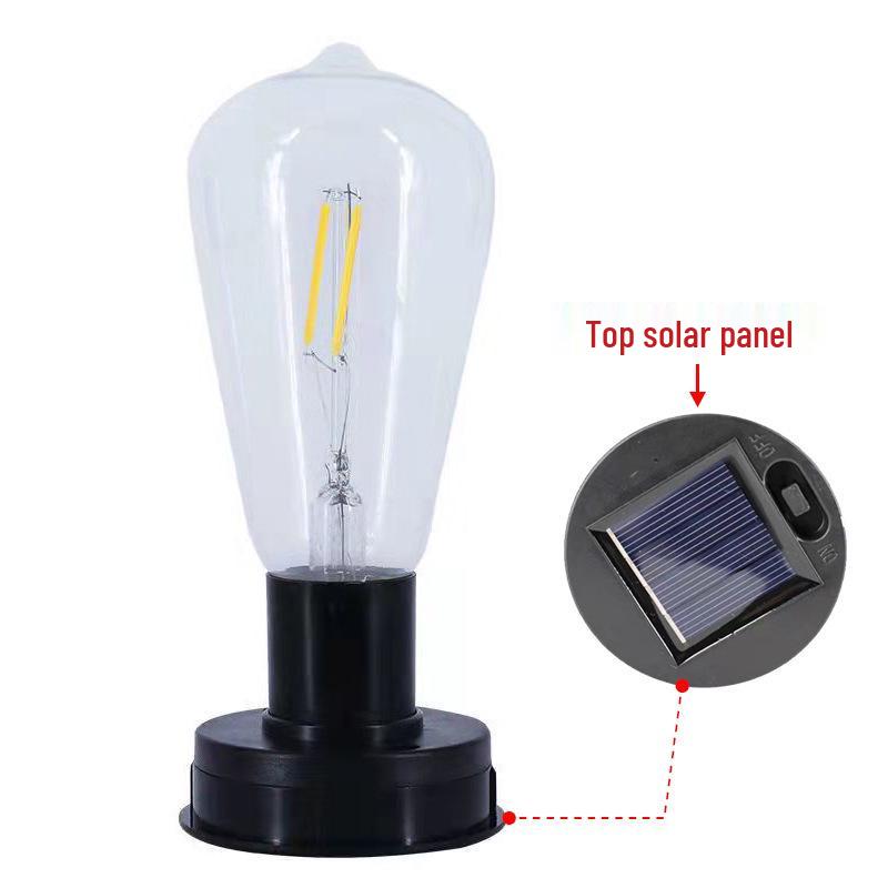 Retro Wrought Iron Solar Courtyard Lantern: Outdoor Tungsten Filament for Garden, Balcony, Camping & Decorative Night Lighting.