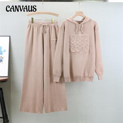 Maglione con cappuccio lavorato a maglia da donna autunno taglie forti moda pigra invecchiamento pantalone a gamba larga tuta