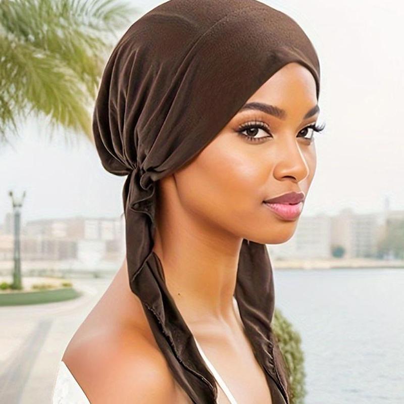 Muslim Inner Hijab Turban Women Pre-Tied Long Tail Headscarf Wrap Cap Beanies Bonnet Head Scarf Stretch Headwear Hat Mujer