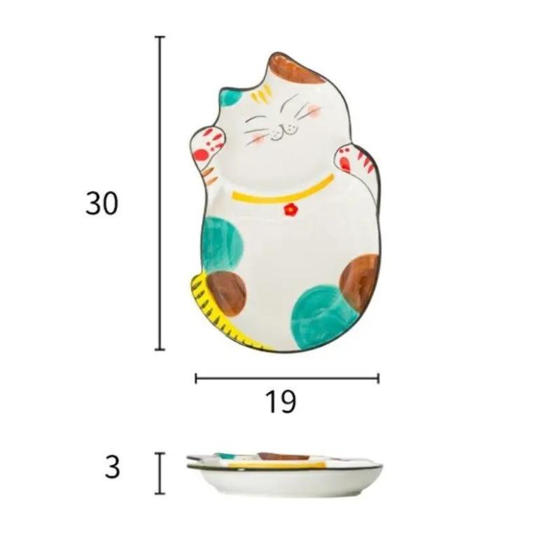 Japanese-style Lucky Cat Pattern Ceramic Plates Creative Dinner Tableware Cartoon Plate Sets Kitchen Lovely Dishes Porcelain