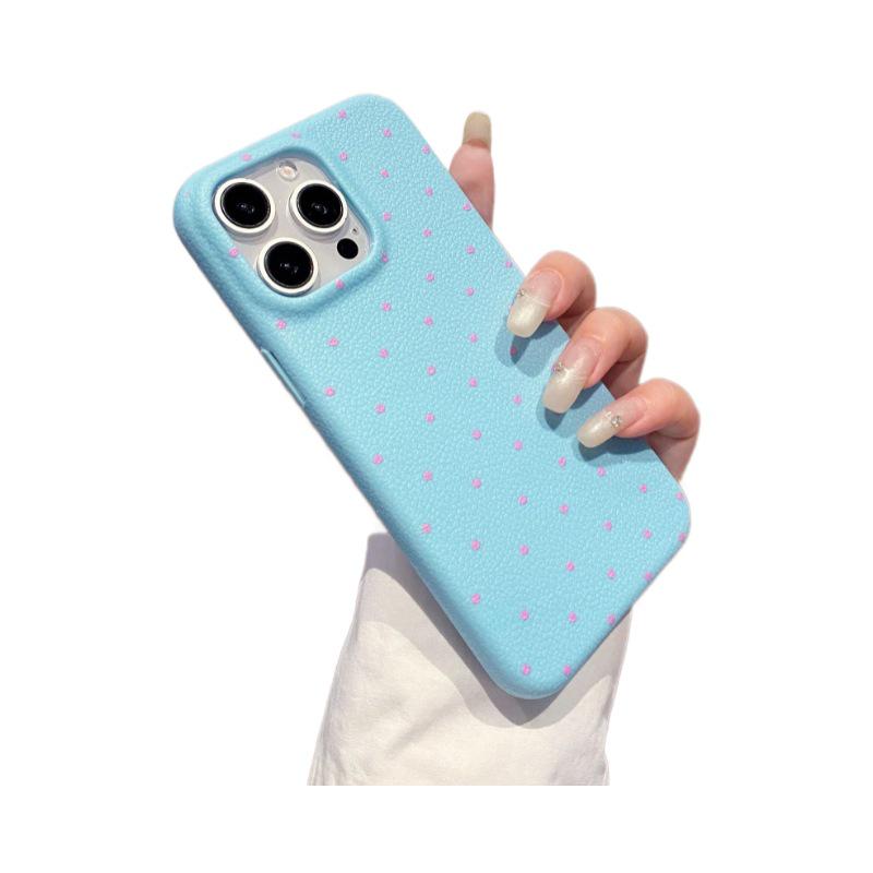 Polka Dot Leather Texture Full Coverage Soft Shell Case for iPhone 12/13/15/16 Pro/Max