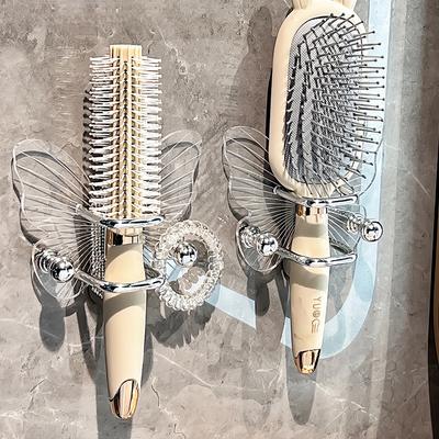 1pc Butterfly Design Bathroom Storage Hook Self-adhesive Girls Hairband Comb Storage Rack Home Organizer