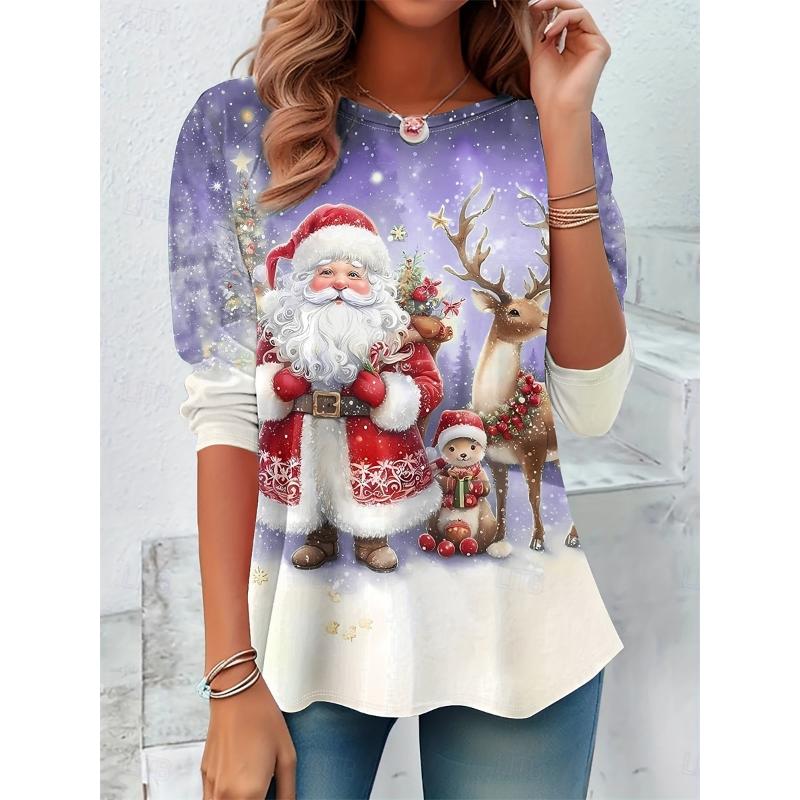 

Женская футболка с принтом, повседневная, с длинным рукавом, стандартные топы с круглым вырезом, повседневная, синяя, фиолетовая, зеленая, весна-осень 2XL