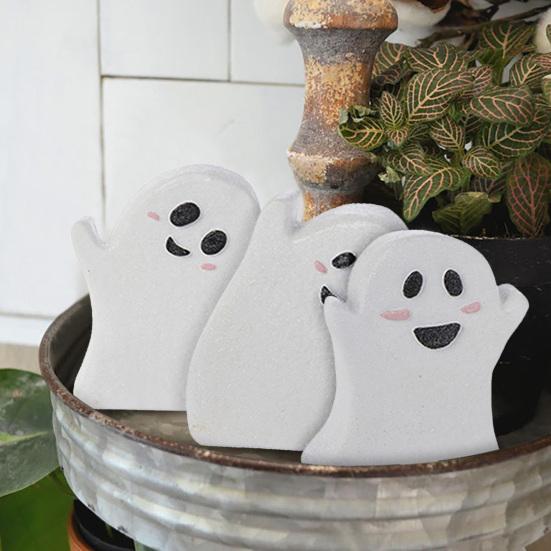 3Pcs/Set Halloween Ghost Tiered Tray Ornament Farmhouse Rustic Wooden Cartoon Ghost Table Sign Layered Tray Desktop Ornament