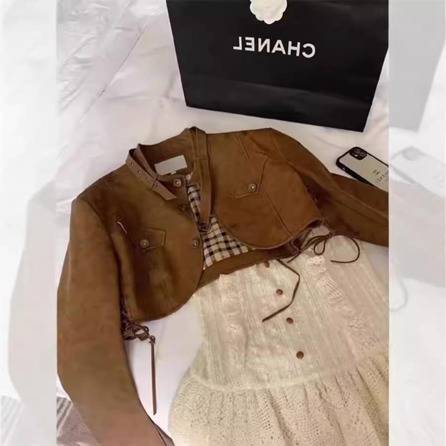 Retro Leather Jacket for Women In Autumn New Design Small Short Loose Motorcycle Suit Long-sleeved Jacket