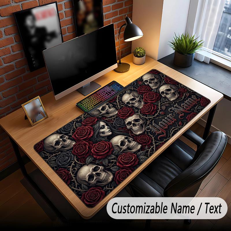 Skull Gothic Theme Custom Mouse Pad Personalized With Name Text Customized Desk Mat For Office Home Decor