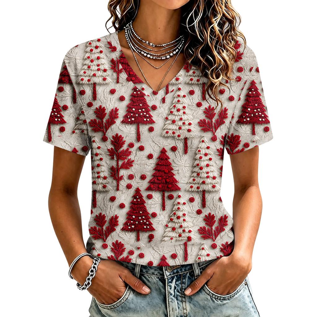 Women's Casual Christmas Printed Short Sleeve T-Shirt for Holiday and Everyday Wear