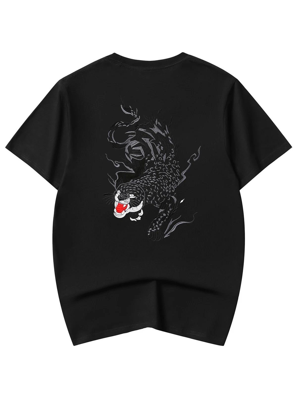 Футболка Niepce Japanese Streetwear с вышивкой и графическим принтом  Рычащая Пантера  для мужчин S