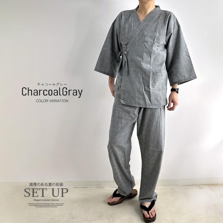 Arcade Jinbei Samue Checkered Cool Summer Jinbei Top and Bottom Charcoal Gray Men's (Work Clothes), 100% Cotton, Pattern, Material, Lightweight,