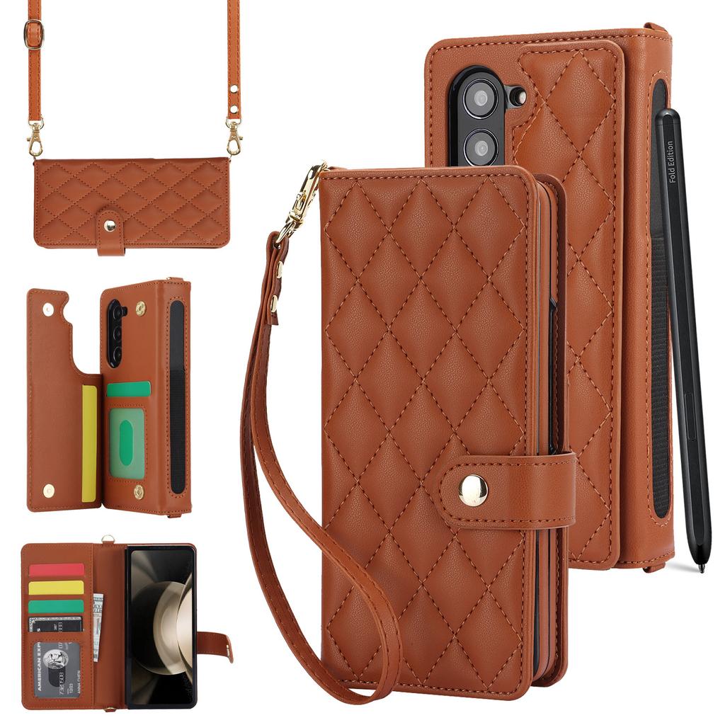 New Model Suitable for Samsung Z Fold7 Folding Mobile Phone Case Crossbody Fold6 Multi-function Leather Case Fold3 Pencil Bag