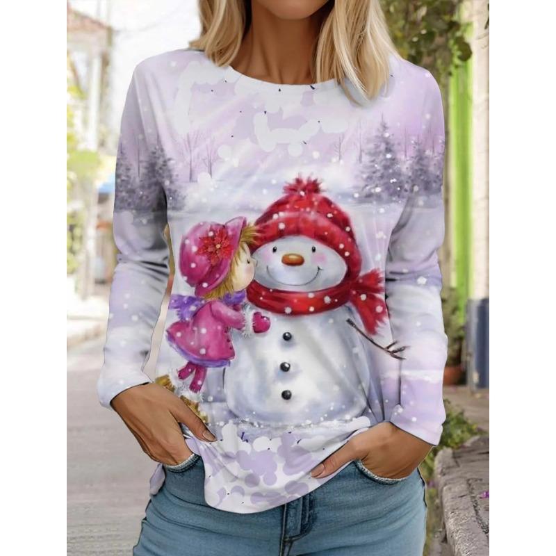 Móda Vánoce Sněhulák Dámské Tričko s dlouhým rukávem 3D vzor Podzimní Santa Claus Dámský Top Harajuku Pulovr Oblečení