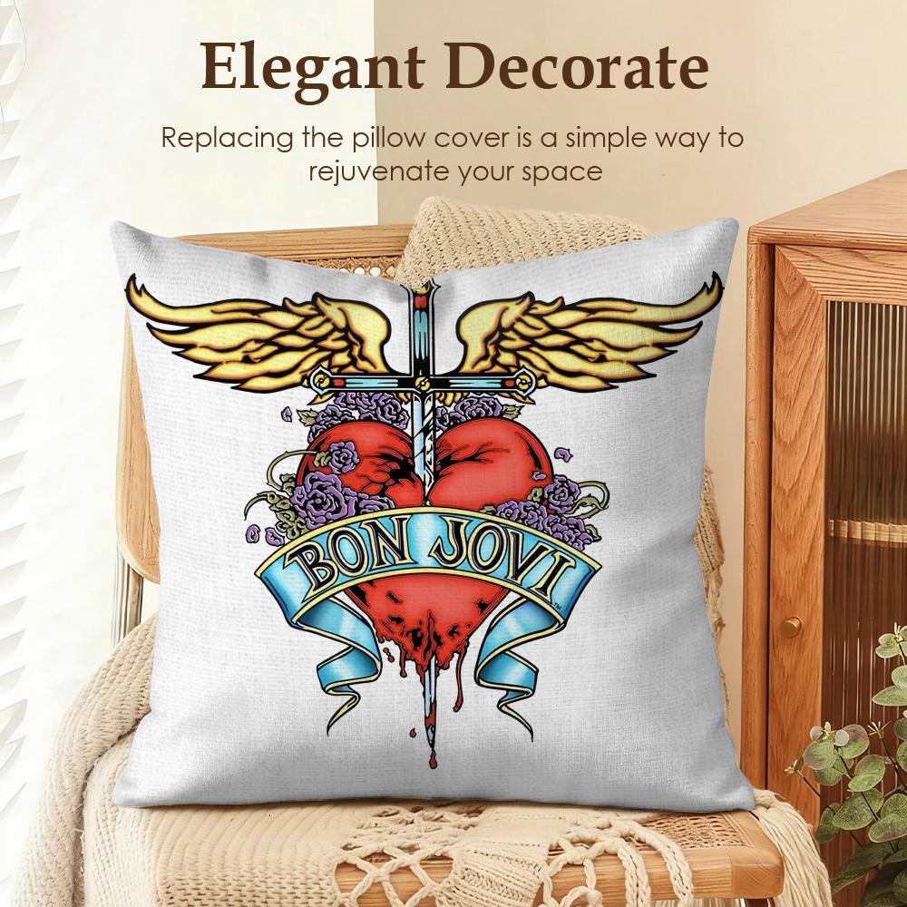Band BBon Jovi Cushion Cover Natural Linen Organic Fabric DoubleSided Printing Sofa Home Decor Gift Pillow Case