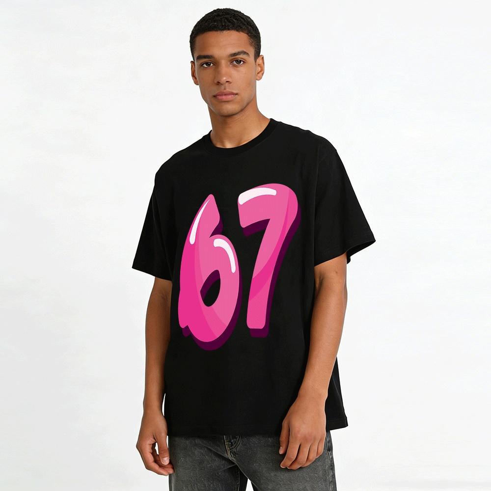 Gradient Pink Purple Number 67 Print Casual Top Pure cotton T-shirt