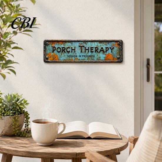 Fine Workmanship Ornaments Porch Therapy Vintage Tin Sign, Rustic Teal Wall Decor, Funny Outdoor Durable Garden Patio Gift for Friends Family