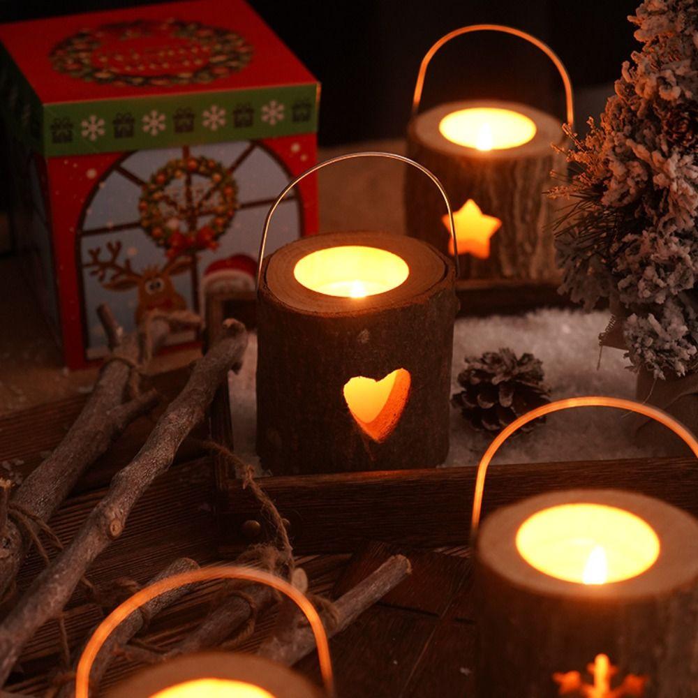 Decorative Candle Holder Rustic Craft Candelabra Tabletop Ornament Wood Candlestick Atmosphere