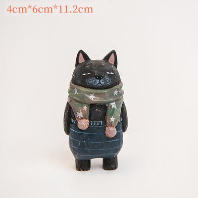 Handgefertigte Niedliche Katze Holzschnitzerei Ornamente, Bemalte Holzkatzenfiguren, Holz Niedliche Katze Desktop Dekoration, Glückskatze Skulptur