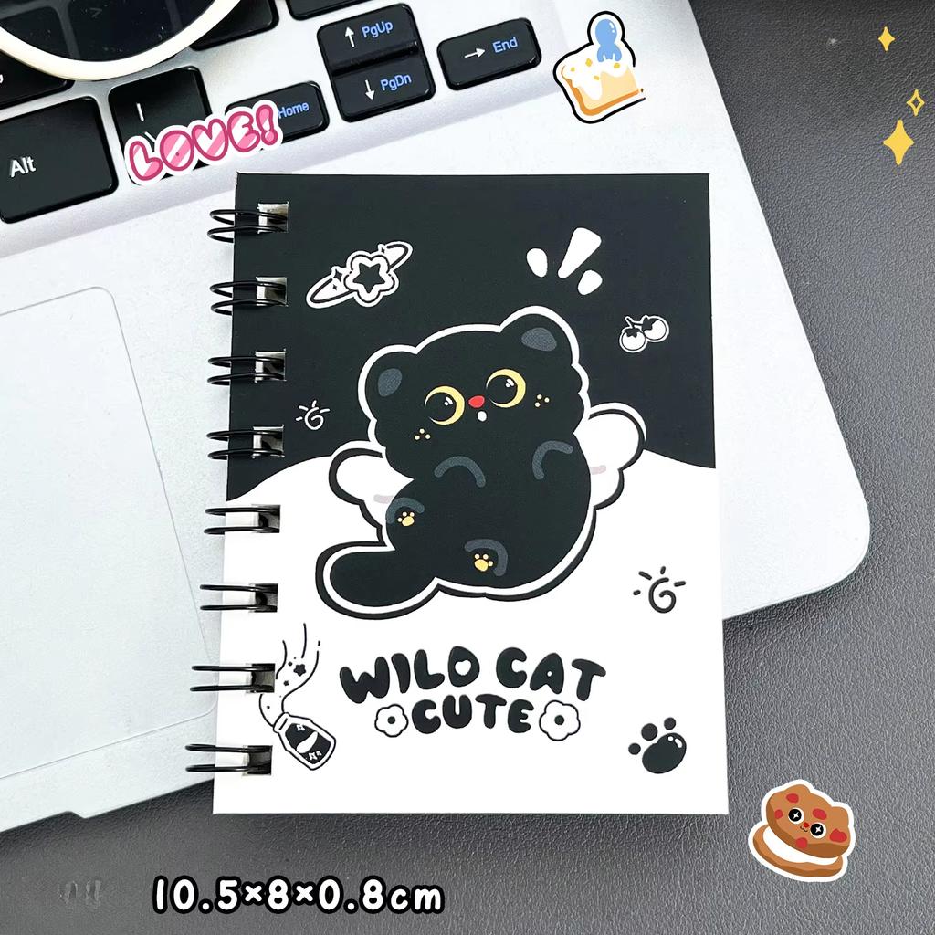 Kawaii Cartoon Black Cat Looseleaf Notebook Student Portable Pocket Notepad Cute Journal Travel Binder Planner School Supplies