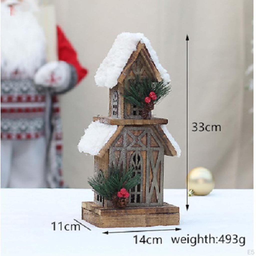 Christmas Snow House Figurine LED Luminous Wooden Party