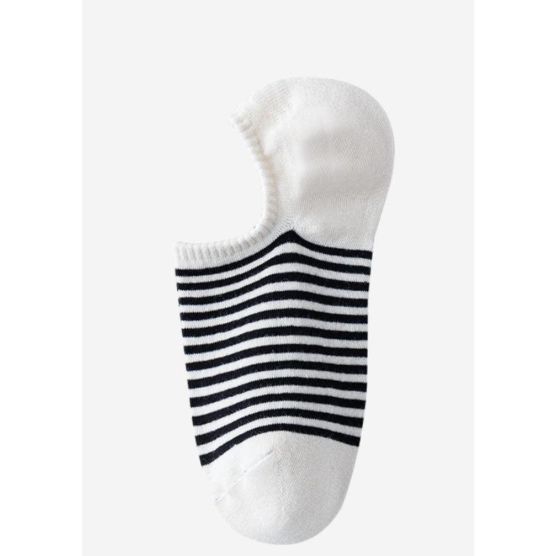 Women's Summer Striped Socks, Sweat-absorbing and Odor-proof Cotton Socks, Non-dropping Heel Invisible Socks, Boat Socks, Short Socks