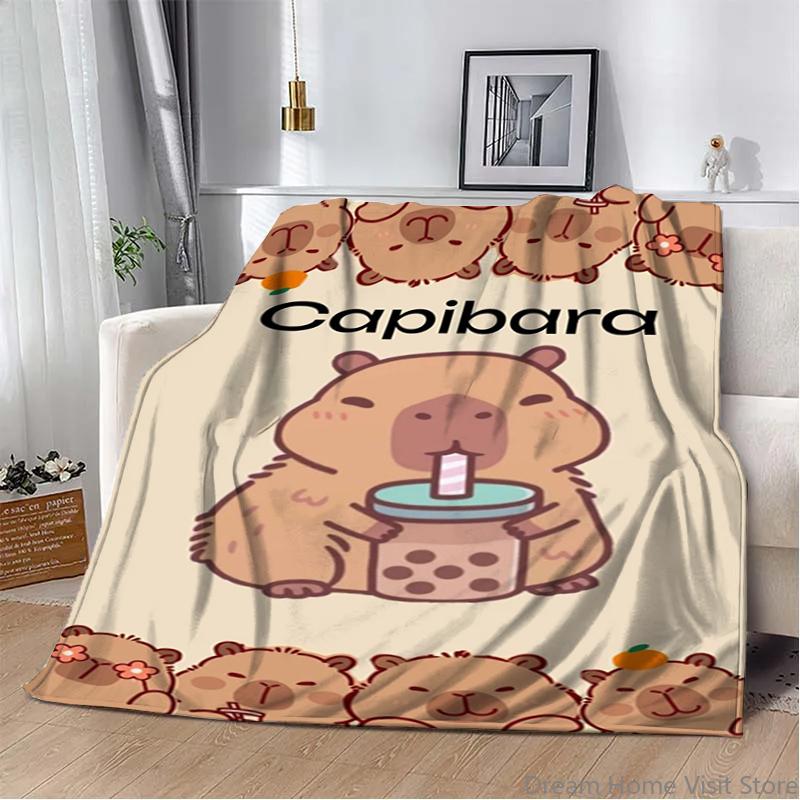 Cartoon Soft Capybara pattern printed Flannel Throw blanket, suitable for sofas, beds,offices, travel, Picnic,warm plush blanket