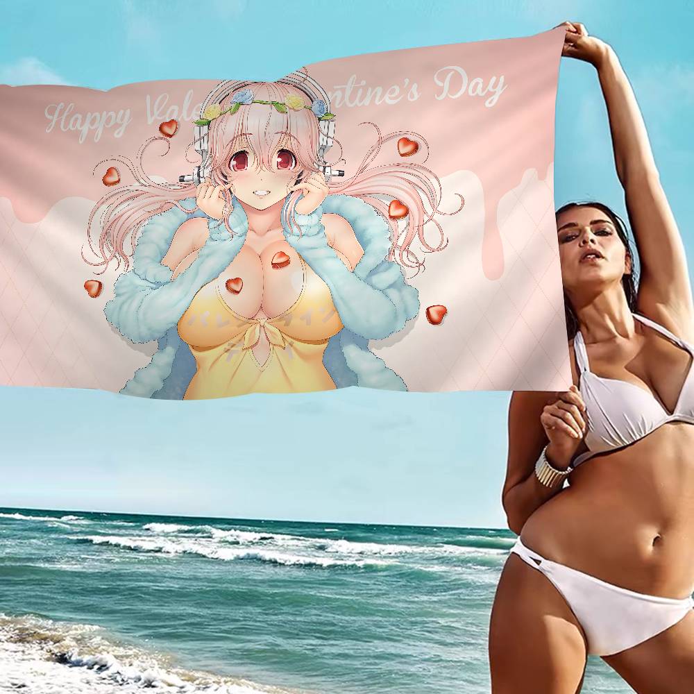 S-Super Sonico Microfiber Printed Beach Towel Mountain Climbing Yoga Beach Swimming Running Absorbent Soft Towel