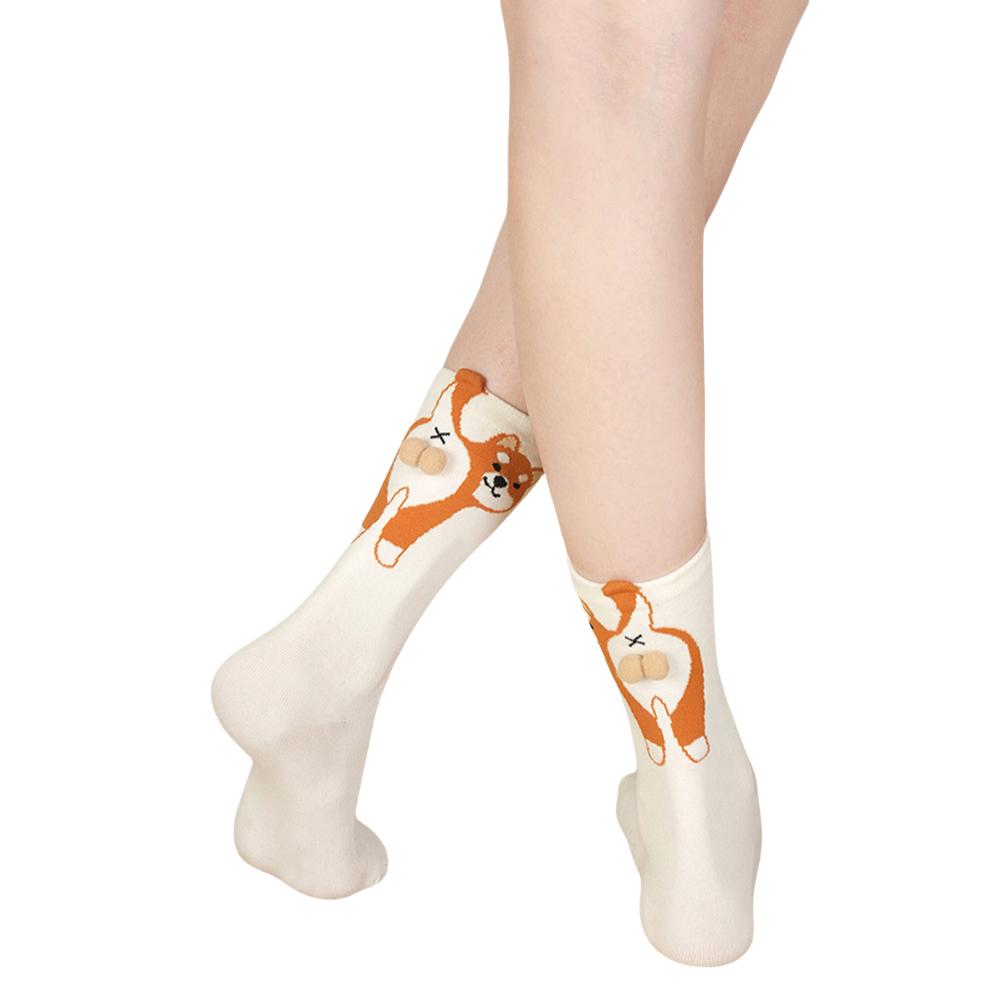 1/2Pair White Cartoon Dog Tinkerbell Egg Socks Female Men Summer Outside Ins Cotton Japanese Cute Quirky Mid-calf Socks