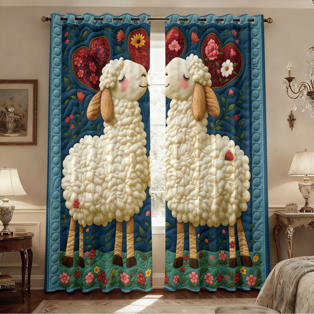 2pcs Cute Cartoon Sheep Print Perforated Blackout Curtains In Multiple Sizes For Living Room And Bedroom Insulation Decoration