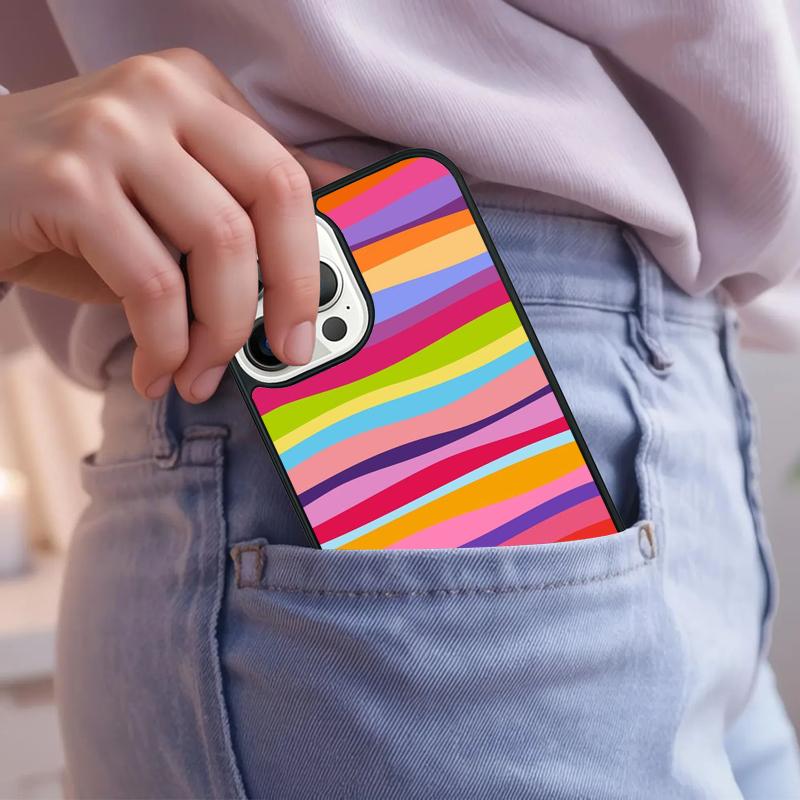 Rainbow Retro Stripes Pink Phone Case For iPhone 17 Air 15 16e 14 13 Pro Max Coque 12 11 Pro Max PLUS cover