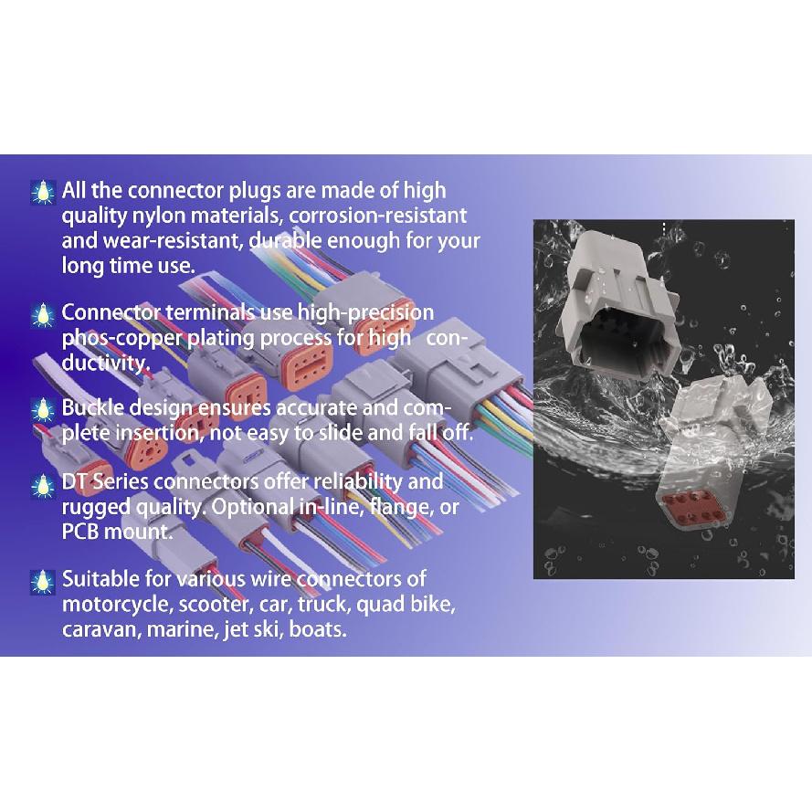 4 Pin DT Series Wire Connector Kit Sealed Male and Female Auto Waterproof Electrical Wire Connector Plug 16-22 AWG,Gray -48Pcs-4Sets