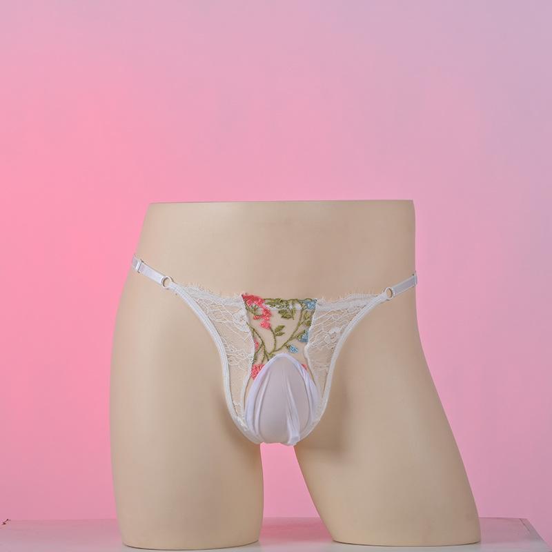 Krajka Výšivka Sissy Spodní prádlo Kalhotky Pánské Nízký pas Nastavitelné Spodní prádlo Sexy Průhledné Síťované Bikini Kalhotky Crossdress Spodní kalhotky