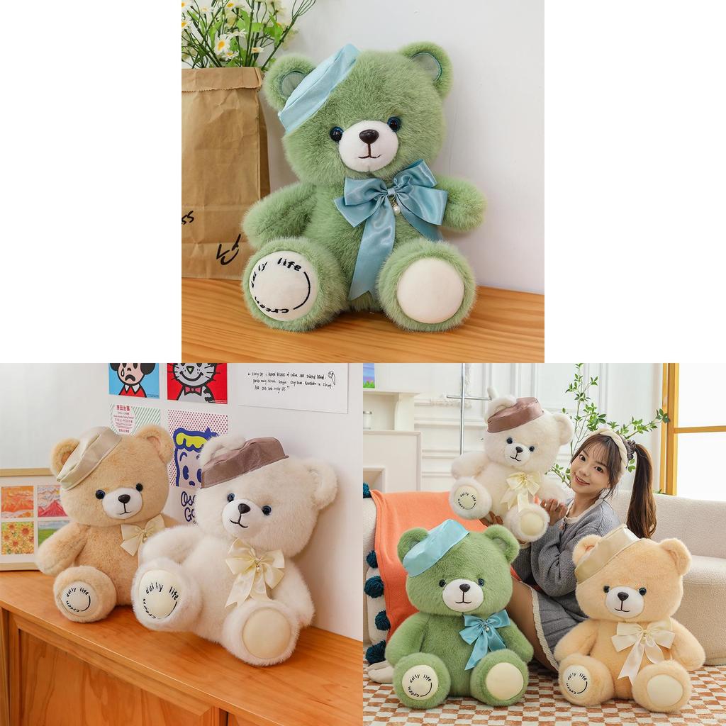 Adorable Green And Champagne Bear Plush Toy With Soft Pp Cotton Filling For Kids