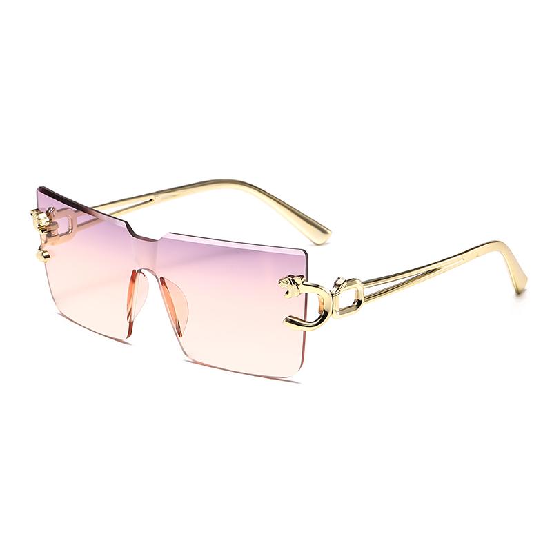 Retro Square Rimless Sunglasses Frameless Gradient Lens UV Protective Eyewear Outdoor Cheetah Decoration