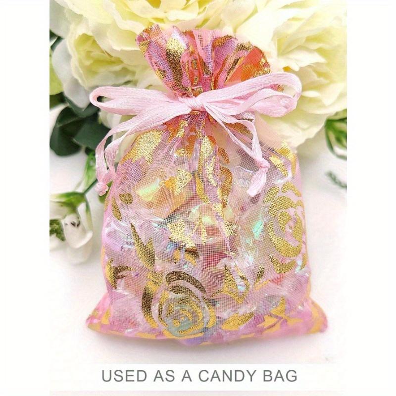 9*12Cm Hot-Stamping Pink Organza Candy Gift Bag, Jewelry Storage Bag, Gift Packaging Bag, Candy Bag, Cosmetics Travel Storage