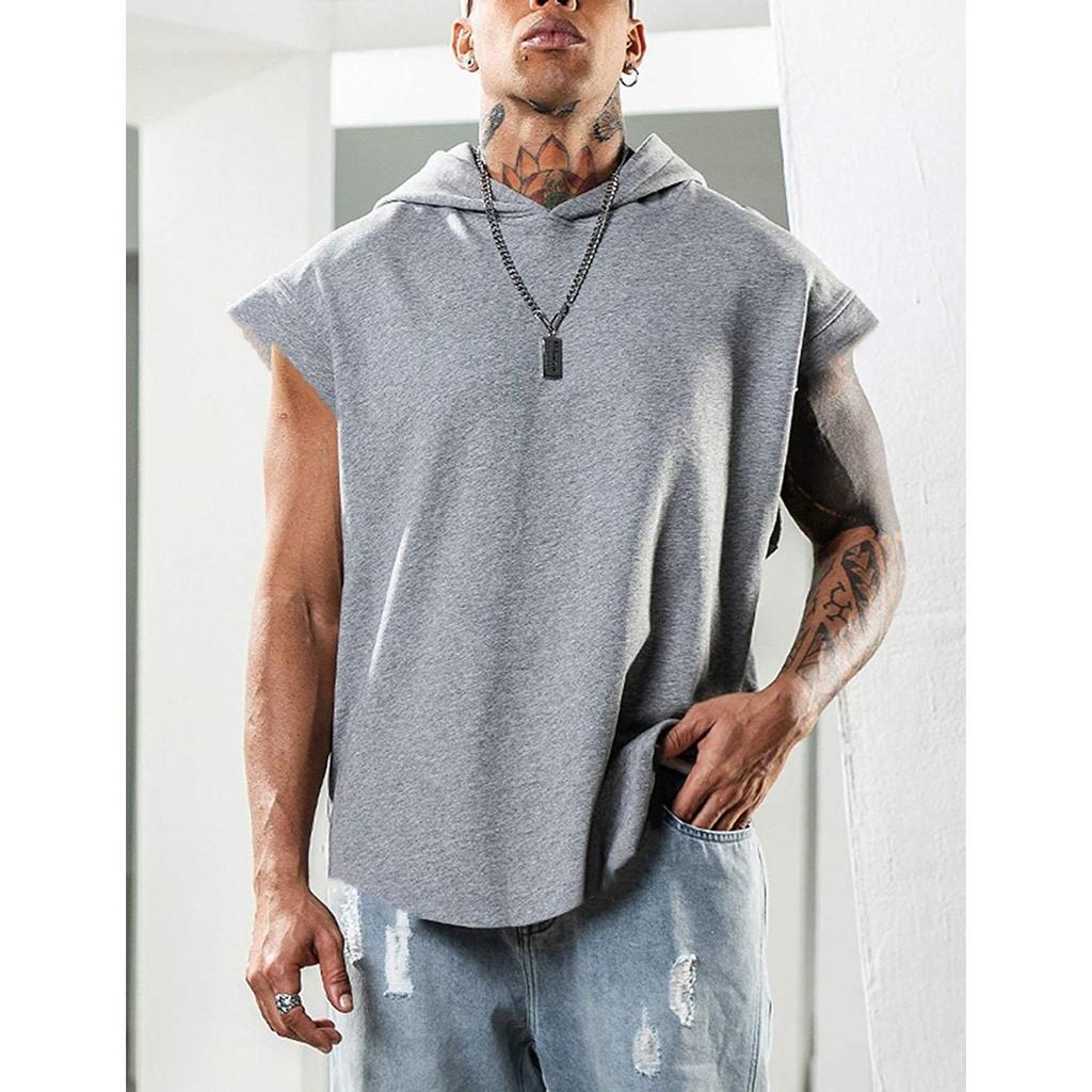 Men's Fitness Pullover Sports Casual Tank Top Sleeveless Hooded Vest Loose Top
