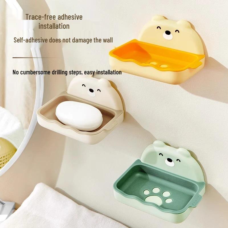 Newcomer Special: Punch-Free Double-Layer Cartoon Bear Soap Dish & Wall Storage Rack with Free Shipping