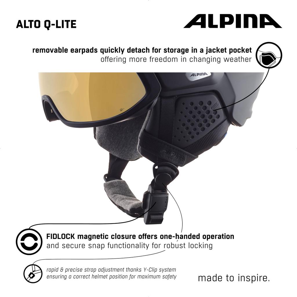 ALPINA ALTO Ski and Snowboard Visor Helmet with Mirror Eyeglass Adjustable Size Q-LITE Visor, Compatible, (59-63 Cm)