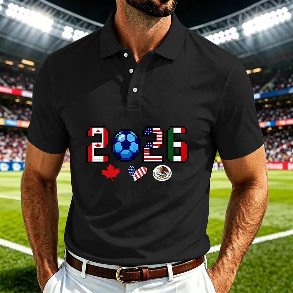 Men's Casual Soccer Print Quick Dry Polo Shirt Lightweight Mesh Breathable Short Sleeve Top for Outdoor Sports and Everyday Wear
