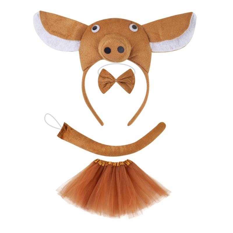 Piggy Costume Set Includes Piggy Tail Headband Bowtie Glove Skirt Halloween Piggy Role Play Outfit for Kid Cosplay